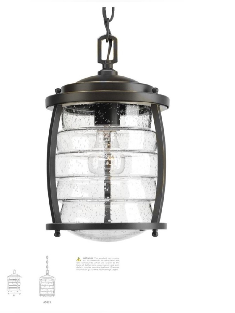 Hanging Outdoor Lantern in Oil-Rubbed Bronze with Seeded Glass